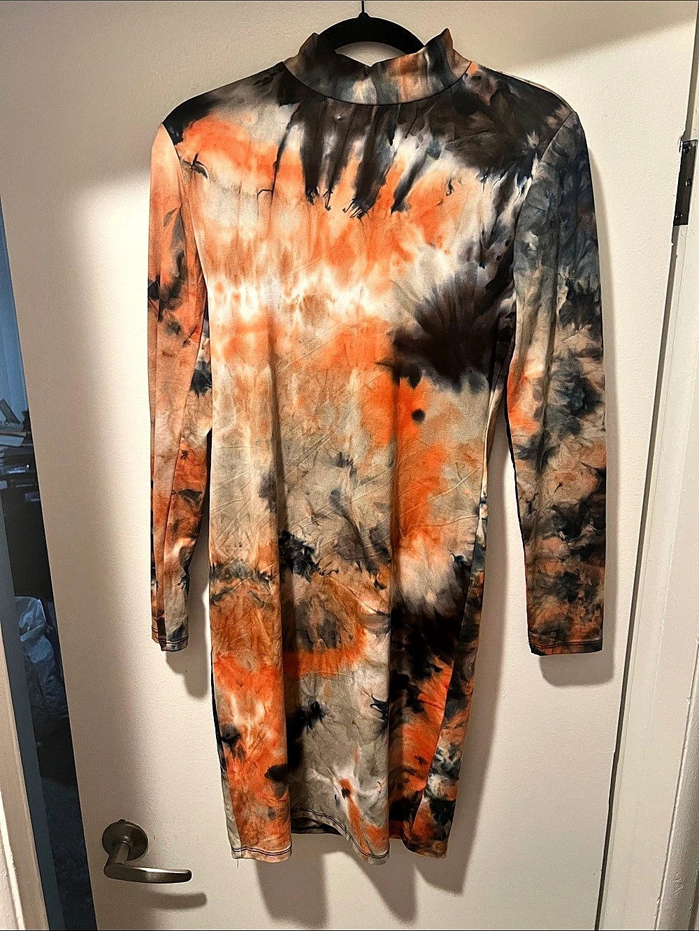 Tie-Dye High Neck Mini Dress in Orange & Black Like New